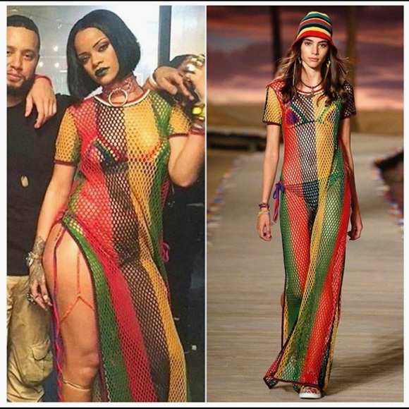 Crochet knit mesh Rasta dress small/medium - Picture 12 of 12